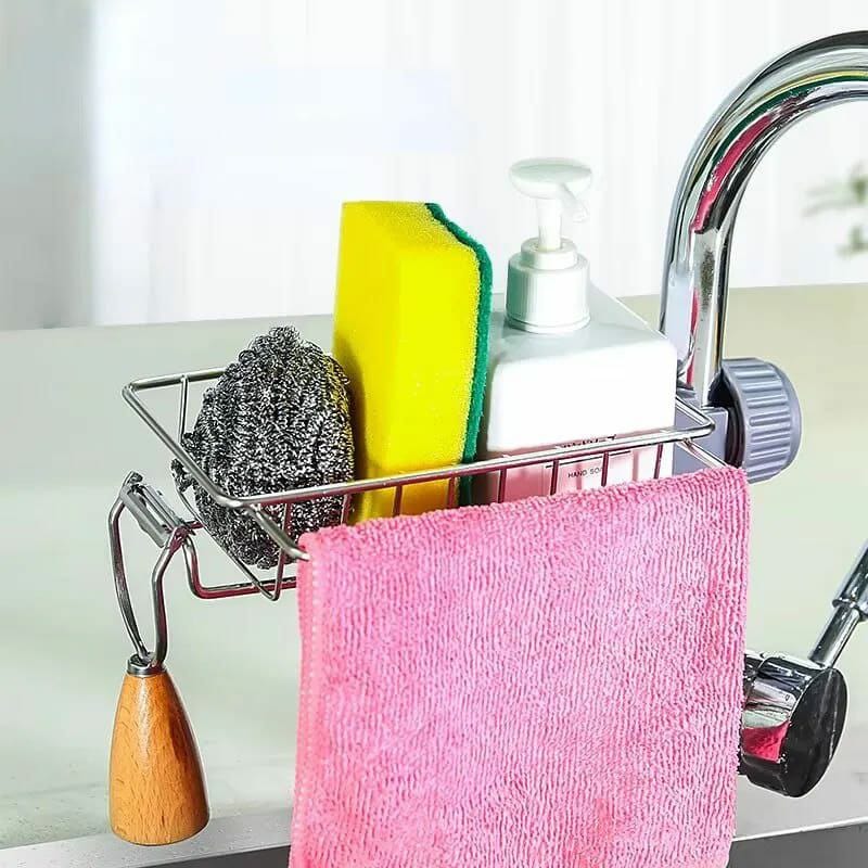 Stainless steel faucet rack / sink tidy with towel rack product image 4