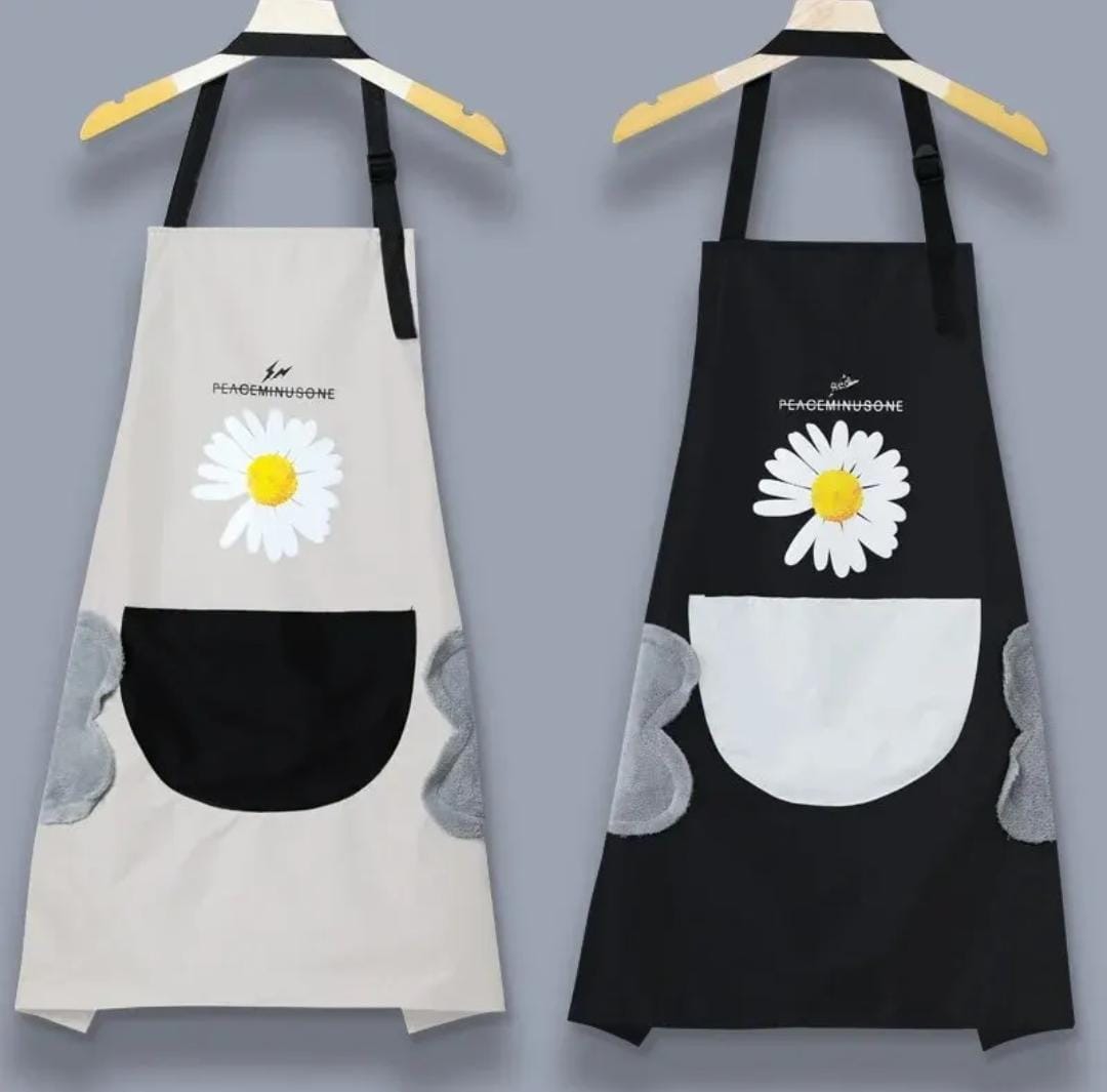 Waterproof cute checked floral Aprons with hand wipe towel product image 3