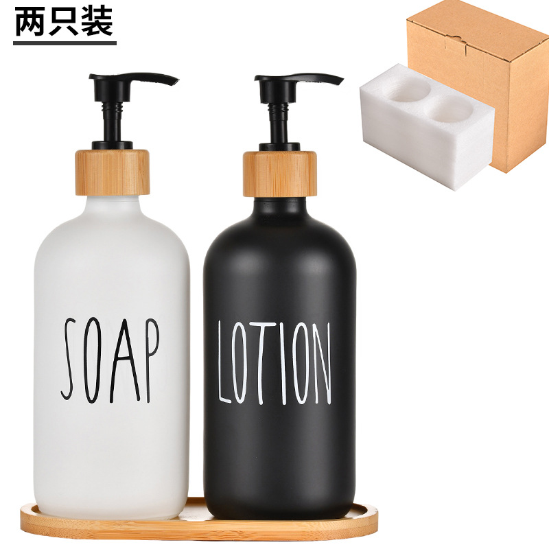 Dual Hand wash Soap and lotion dispenser with bamboo holder