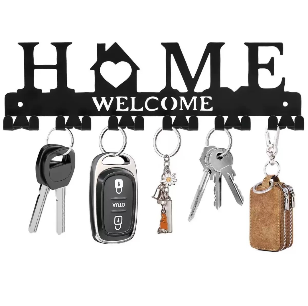 Black metal wall-mounted key holder