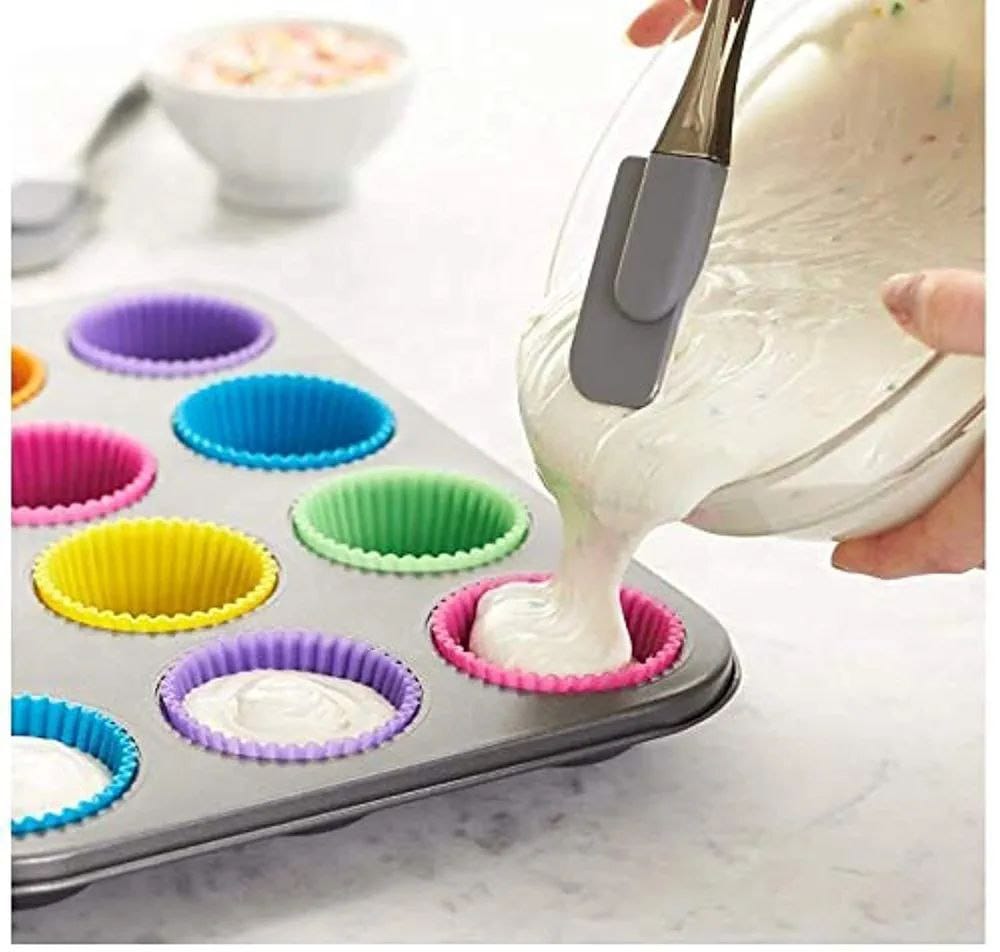 12pcs silicon reusable moulds with cup cake baking mould product image 2