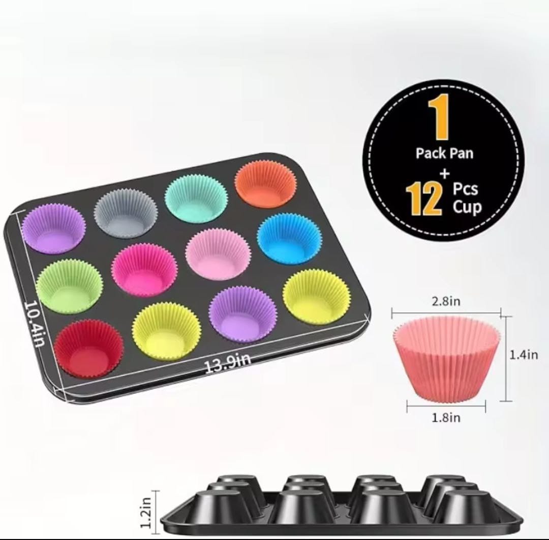 12pcs silicon reusable moulds with cup cake baking mould product image 4