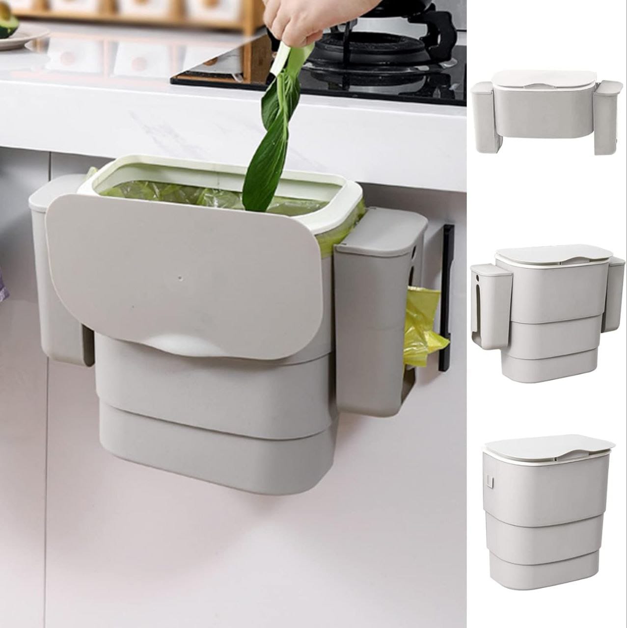 Foldable Kitchen Hanging dustbin with 2 Trash Bags Storage cans product image 5