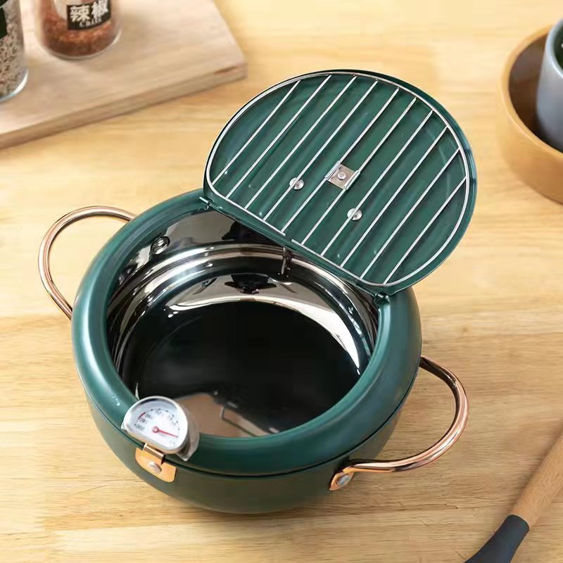3.4L Frying pot with thermometer and oil drain grill