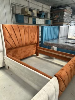 Stylish Chester beds  6ft by 6ft- Blue Gum Wood and Custom Fabric Colors